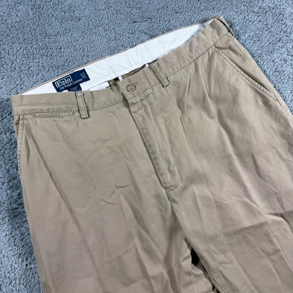 VTG Polo Ralph Lauren Prospect Pant Men 36x32 Tan Khaki Cotton Chinos Flat Front